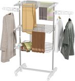 Merkloos Wasdroger op wielen - Mobiele droger met 3 niveaus inklapbaar kledingrek, 80-142 x 55 x 152 cm