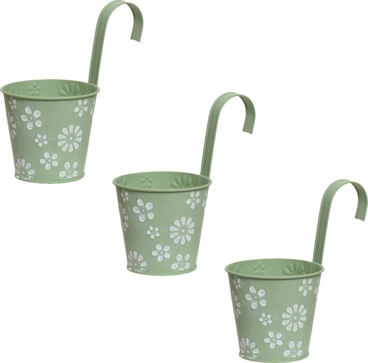 Decoris bloempotten ophangbaar - 3x - zink - 32 x 16 cm - lichtgroen