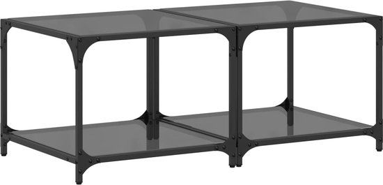vidaXL Salontafels 2 st met zwart glazen blad 50x50x40 cm staal
