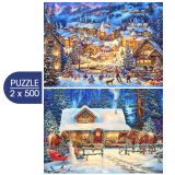 Grafika Puzzle 2 puzzles - Twilight Winter Village- Winter's Oasis - 500 à 999 pièces