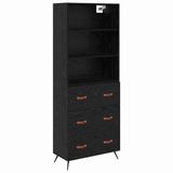 vidaXL Highboard Zwart Eiken 69,5 x 34 x 180 cm Bewerkt Hout