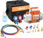 VEVOR Pompe à vide avec manomètre, 4,5 Cfm 127 L/Min, 250 W, pompe à vide à palettes rotatives à un étage, kit de manomètre, pour R134a, R22, R410a, R1234yf & R32, avec sac de transport, pour systèmes de climatisation automobile