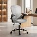 Fauteuil de bureau ergonomique en maille, chaise assise respirante, accoudoirs pivotants, siège réglable en hauteur, mécanisme bascule, teinte gris anthracite, usage professionnel
