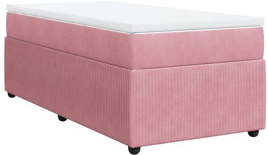 vidaXL Boxspring met matras fluweel roze 100x200 cm