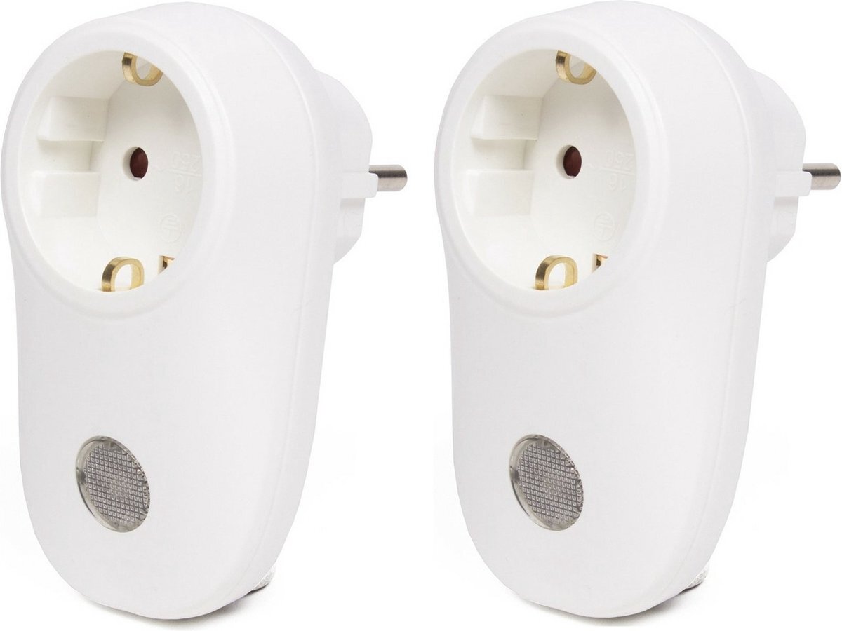 Benson Multipak van 2x stuks stekkers wit met lichtsensor - Stekkerslamp - Stopcontact