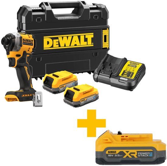 DeWALT DCF850E2T Accu Slagschroevendraaier Set - 18V XR POWERSTACK - 2x Accu + Lader - TSTAK