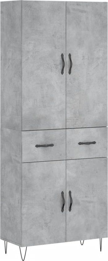 vidaXL Hoge kast bewerkt hout betongrijs 69,5x34x180 cm