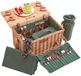Les Jardins de la Comtesse - Groene Picknickmand Saint-Honoré - Lederen riemen - 4 personen - Met opvouwbare tafel in bamboe - Porseleinen borden en glazen wijnglazen - 45 x 28 x 28 cm