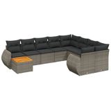 vidaXL 10-delige Loungeset met Kussens, Poly Rattan, Grijs