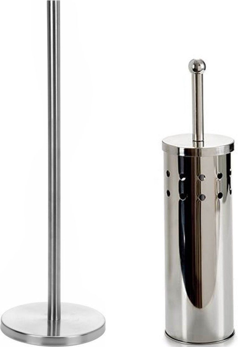 Berilo - WC-borstel met wc-rollen houder - RVS Zilver