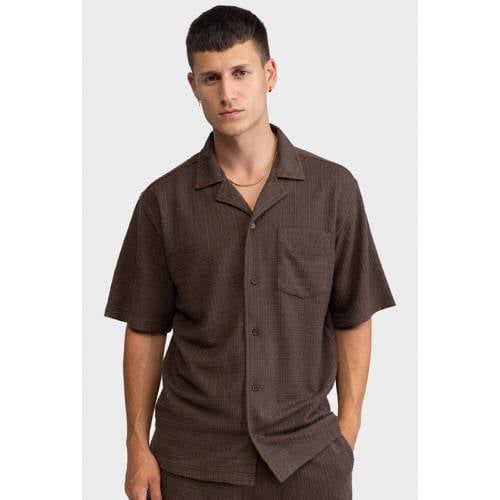 Redefined Rebel loose jacquard overhemd - bruin