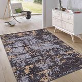 Jimri Laagpolig omkeerbaar tapijt - plat geweven tapijt voor slaapkamer en woonkamer, ingang, hal - machinegemaakt, zachte polyester en katoenen loper - abstract grijs, maat: 115x170 cm