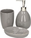Merkloos Badkameraccessoires set - grijs - dolomiet - 3-delig - zeeppomp/beker/houder