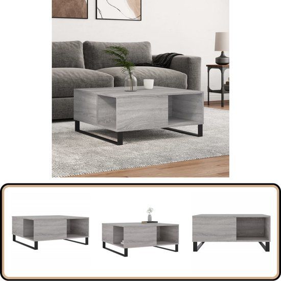 vidaXL Salontafel 80x80x36,5 cm bewerkt hout grijs sonoma eikenkleurig