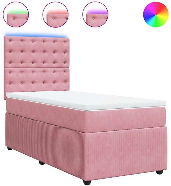 vidaXL Boxspring met matras fluweel roze 90x200 cm