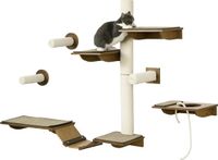 PawHut Katzen Kletterwand Set, 8-teilig Katzenmöbel mit Kratzbäumen, Sitzstangen, Kratzbrett, Katzentreppe, Sisal, Braun