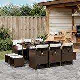 Prolenta Maison Exclusive - Tuinset voor buiten, 11-delig, met kussens, bruin, van gevlochten polyraan