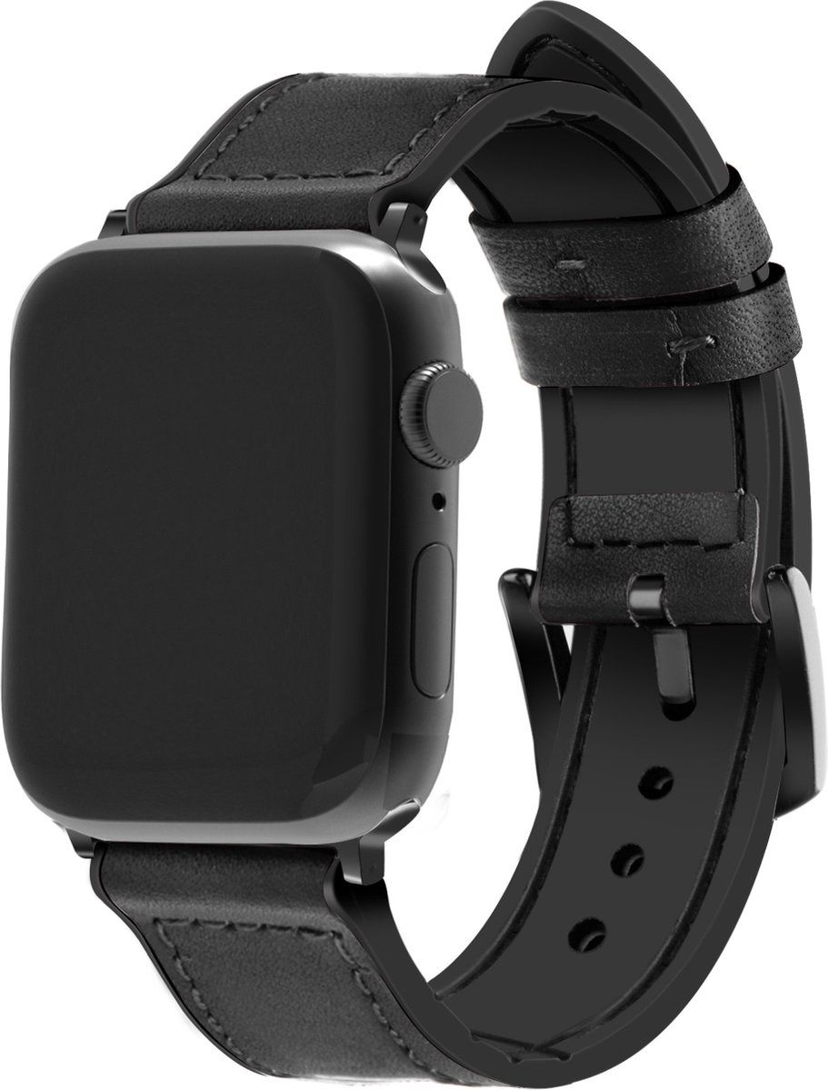 Strap-it Apple Watch leren hybrid gesp bandje - zwart - 38/40/41mm