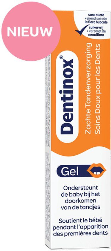 Dentinox Gel Tandenverzoring - Voor Doorkomende Tandjes bij Baby’s - Verzorgt en Beschermt Gevoelig Tandvlees - Ondersteunt de Mondflora - Zachte Aangename Gel met Kamillesmaak - Vrij van Alcohol, Suikers, Gluten en Lactose - 100% Vegan – 10g