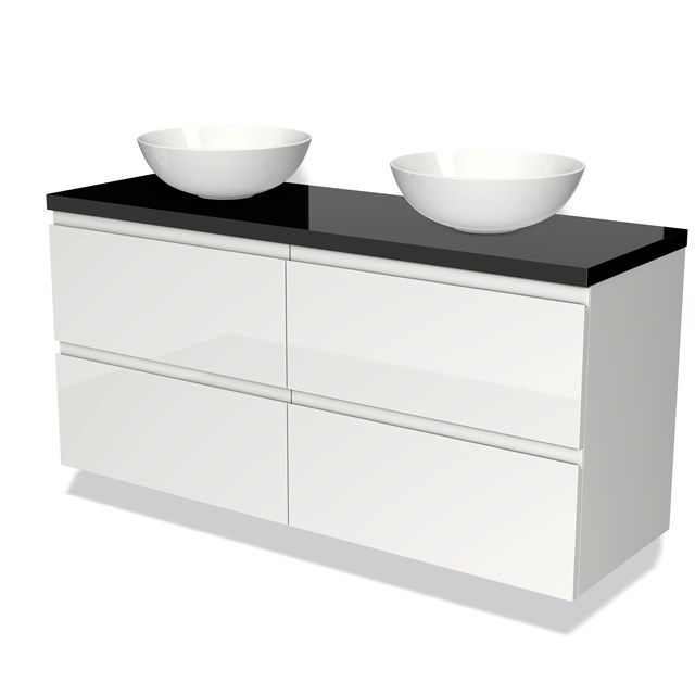 Maxaro Badkamermeubel Modulo Plato 140cm Hoogglans Wit 4 Lades Greeploos Zwart Blad