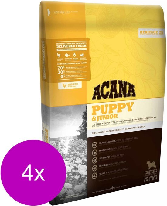 Acana Heritage Puppy & Junior Kip&Kalkoen - Hondenvoer - 4 x 340 g