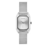 Radiant - Montre analogique à quartz pour femme, boîtier rect n-s de 33,50 mm, cadran argent/gris, bracelet en acier avec fermeture à fermoir à broche ou à pression, pile incluse, étanche 3 ATM