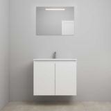 On-Line Badkamermeubelset - 80 cm - Bouwpakket - Greeploos 2 Deuren - Acryl Wastafel - 1 Kraangat - Spiegel met LED-Verlichting - Hoogglans Wit