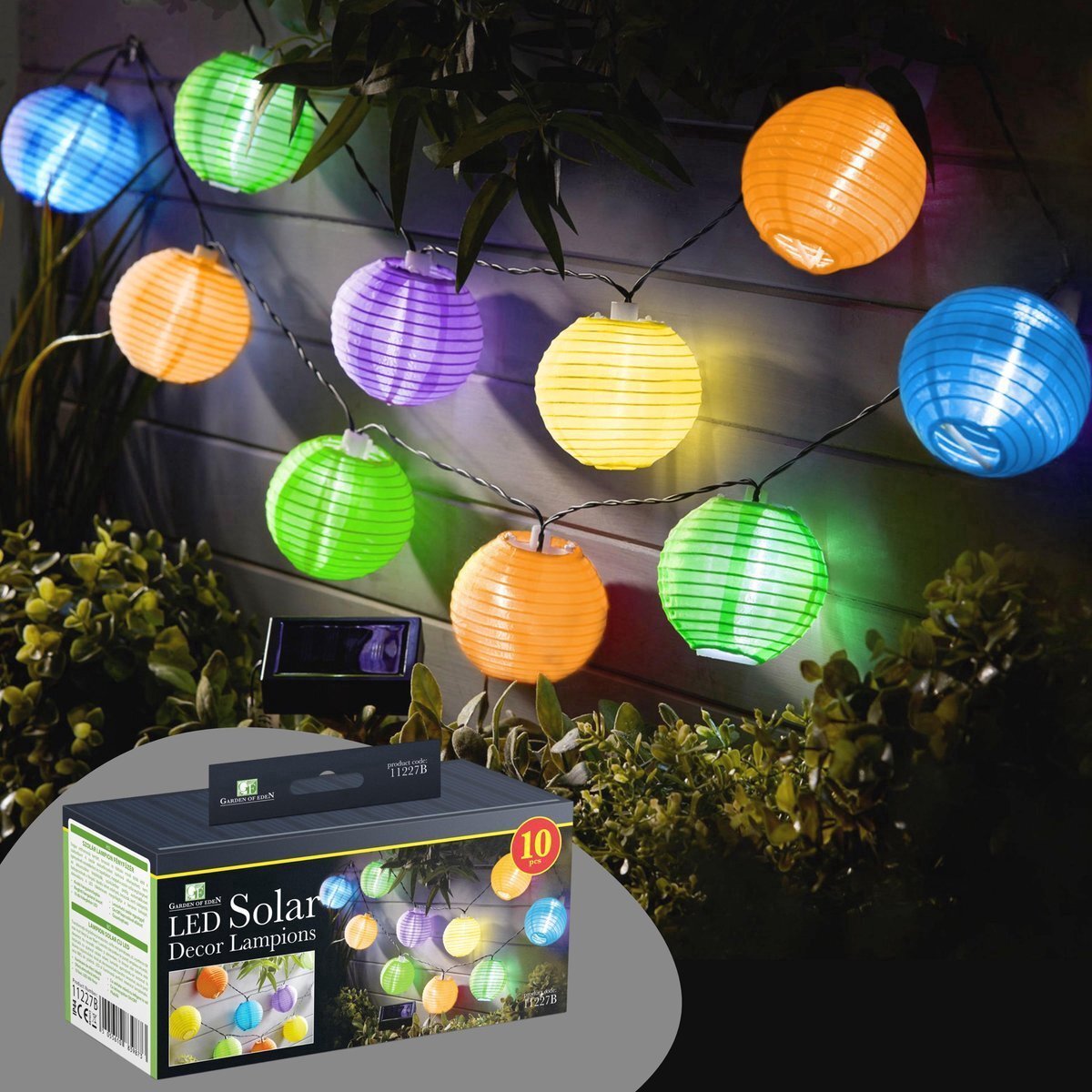 Garden Of Eden stoffen Solar LED Tuinverlichting / Sfeerverlichting voor Buiten - Multicolor - Kabellengte 3.7 Meter - Hangende Lampionnen - Op Zonne-energie- ? 6cm