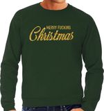 Bellatio Decorations Shoppartners Bv Foute Kersttrui / sweater - Merry Fucking Christmas - goud / glitter - groen - heren - kerstkleding / kerst outfit XL