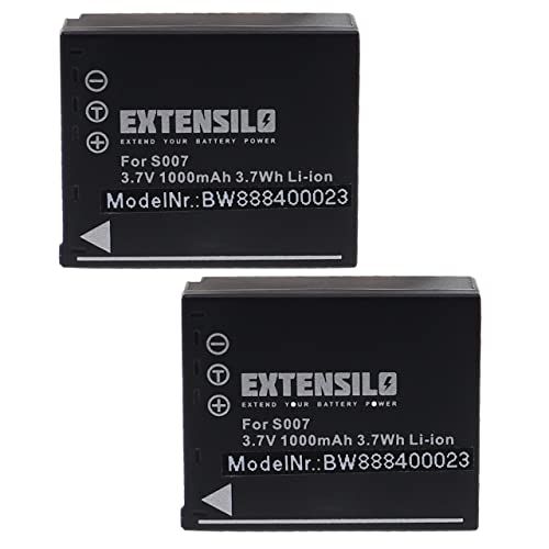 EXTENSILO 2 x accu compatibel met Panasonic Lumix DMC-TZ3, DMC-TZ4, DMC-TZ5, DMC-TZ50 digitale camera, DSLR-camera (1000 mAh, 3,7 V, Li-ion)