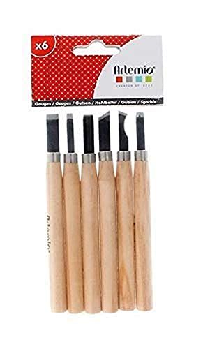 Artemio 18004059 Set van 6 Gouges, hout, meerkleurig, 9 x 1,5 x 20 cm