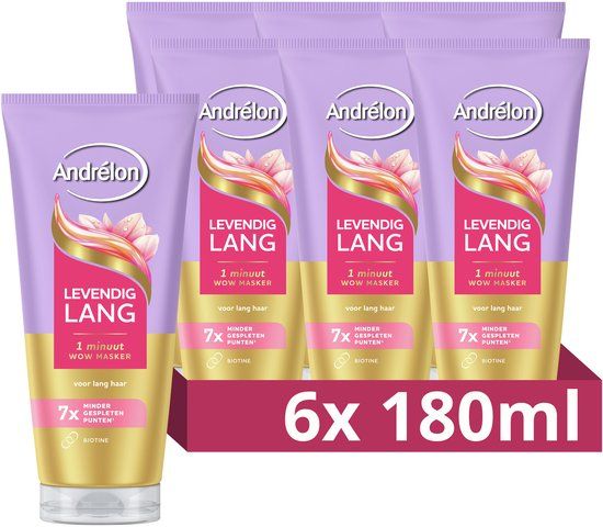 Andrélon - 1 Minuut Haarmasker - Levendig Lang - 6 x 180 ml