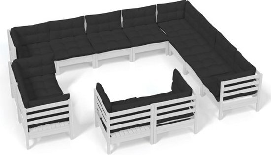 vidaXL 12-delige Loungeset met kussens massief grenenhout wit