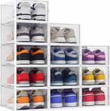 abes Schoenopbergdozen, 12 stuks, doorzichtige plastic stapelbare schoenorganizer, ladetype schoenhouder voor aan de voorkant