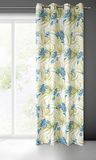 Eurofirany MARI Microfiber gordijn met bloemenpatroon en ogen, 1 stuk, gordijn, luchtig, licht, halftransparant, met patroon, 140 x 250 cm, wit en blauw