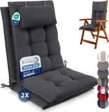 Beautissu Sun-HL – Set van 2 Premium Hoge Rugleuning Stoelkussen 120x50 cm – UV-bestendig – 8cm Dik – met Hoofdkussen & Bevestigingsbanden – Antislip – Antraciet