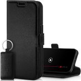 SURAZO Slim magnetische telefoonhoes voor Apple iPhone 15 Plus, leren klaphoesje, echt leer, beschermhoes met kaartenvak, RFID-bescherming, sleutelring