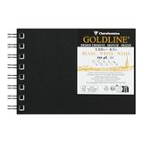 Clairefontaine 34293C Spiraal Schetsboek Goldline - 50 Vellen Wit Tekenpapier - A6 10,5x14,8 cm 140g - Liggend Formaat - Stevige Zwarte Kaft met Linnenlook