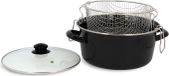 MENASTYL Friteuse, 26 cm, geëmailleerd staal, zwart, met deksel en mand, geschikt voor alle soorten fornuizen, inclusief inductie