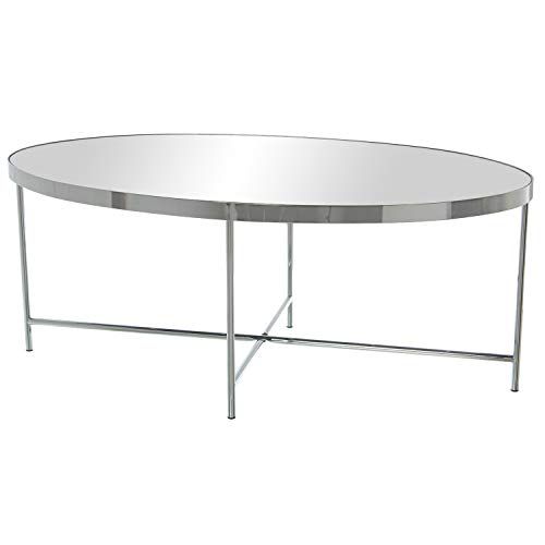 DRW Salontafel Ovaal Verchroomd Staal 110 x 55 x 40 cm - Spiegel 5 mm