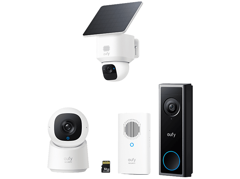Eufy Solocam E30 + Eufy Video Doorbell C30 With Sd Card And Chime Indoor Cam C220 White Slimme Buitencamera Wit