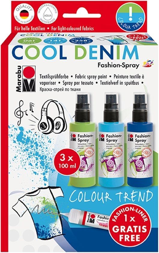 Marabu Fashion Spray 100 ml Set - Blue Denim