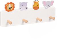 Relaxdays Kinderkapstok, 4 haken, Wandmontage, Leeuw, Nijlpaard, Giraf, Olifant