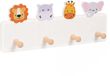 Relaxdays Kinderkapstok, 4 haken, Wandmontage, Leeuw, Nijlpaard, Giraf, Olifant