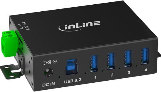 InLine industriële USB hub | 4x USB-A | USB3.0 5 Gbps | 24W voeding