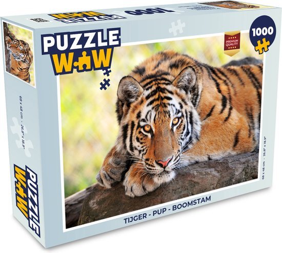 MuchoWow Puzzel Tijger - Pup - Boomstam - Legpuzzel - Puzzel 1000 stukjes volwassenen