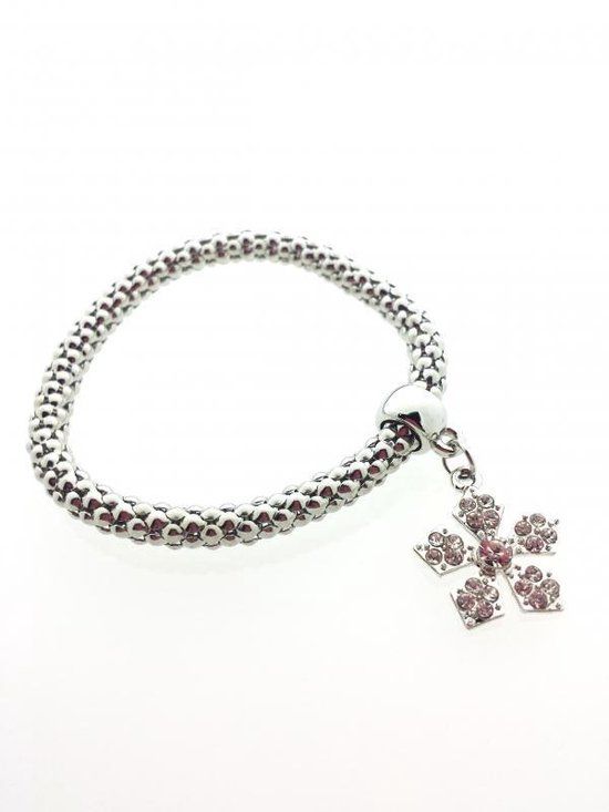 Aramat Jewels Stalen Armband Popcorn Bloem Zilverkleurig - 19 cm - Staal