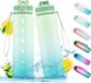 Unyqoos Ibenzoa® Stijlvolle Hydratatie Waterfles met Rietje en Tijdmarkeringen voor Actieve Levensstijl - Blauw Cyaan - 1 L