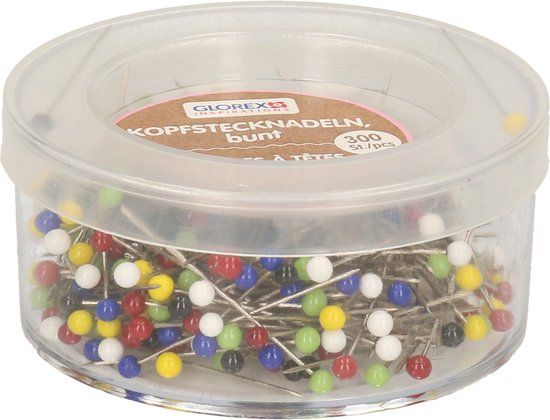 Glorex Hobby Glorex Spelden met parel kop/kopspelden/naaispelden - 3 cm - gekleurd - 300x stuks
