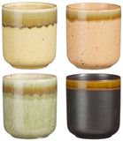 Mica Decorations Brino Koffiemokken Set van 4 - Porselein - Lichtbruin, Rose, Vert, Noir - Vaatwasser-, Magnetron- en Ovenbestendig - H8,5 x D7,5 cm